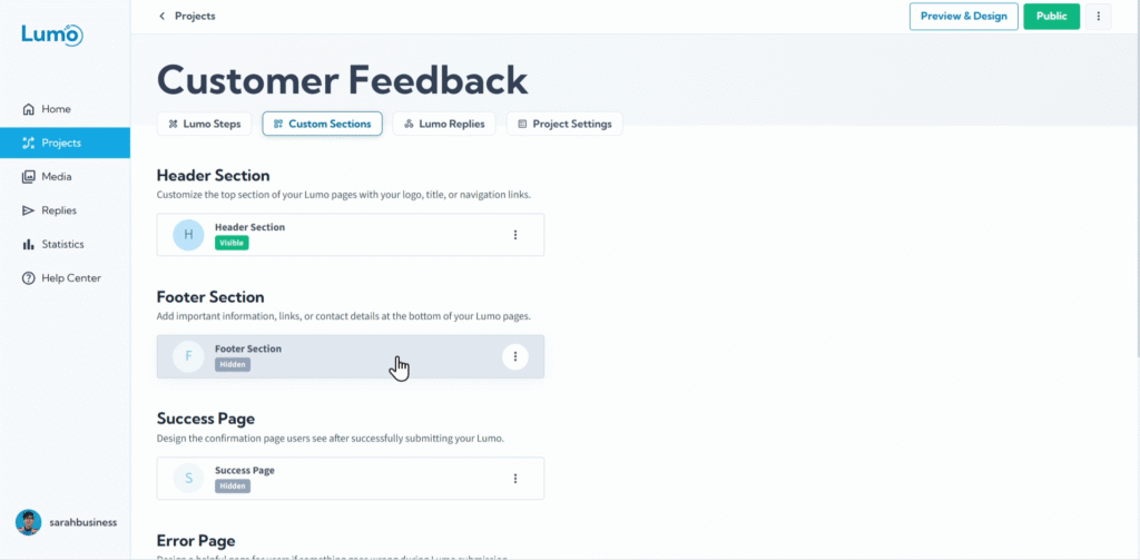 Illustration for LumoPages Help: Configuring Your Project Footer
