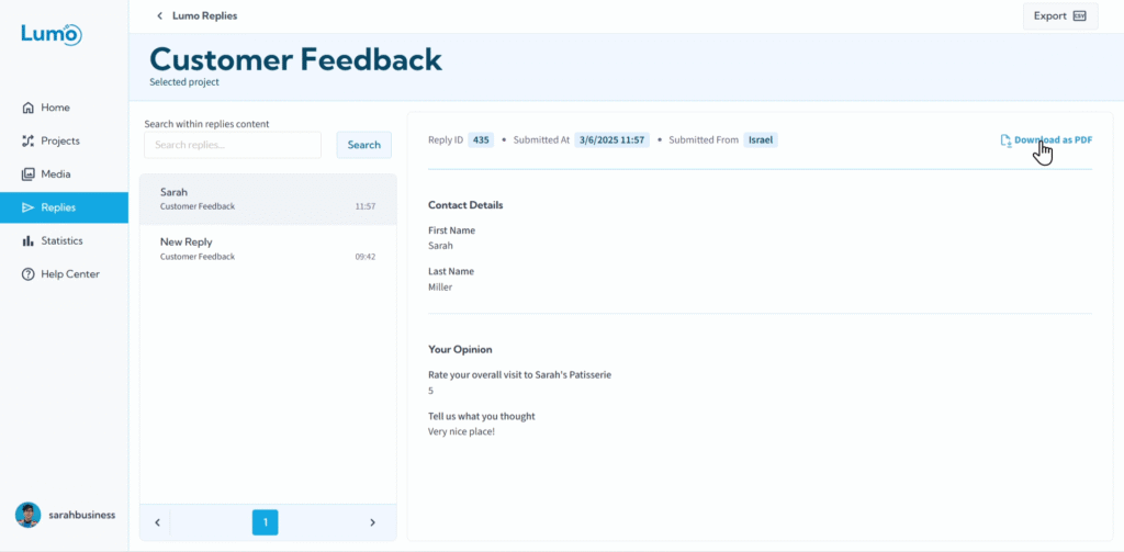 Illustration for LumoPages Help: Downloading Individual Responses (PDF)
