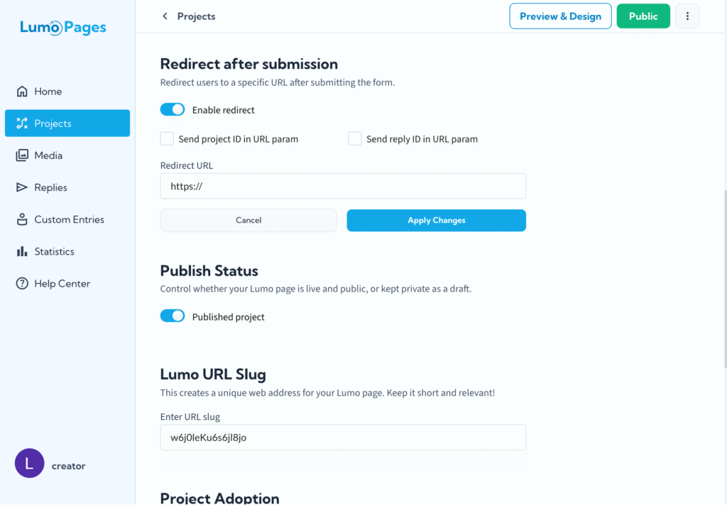 Illustration for LumoPages Help: Redirect After Submission