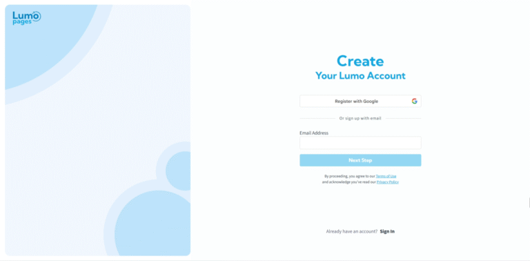 Illustration for LumoPages Help: Signing Up for a New Account